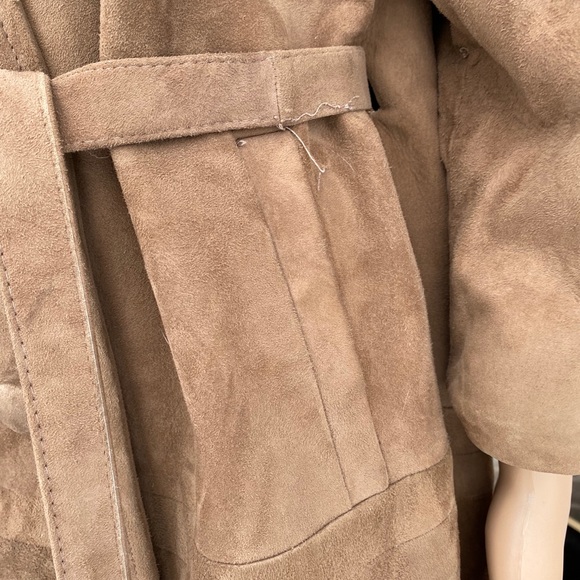 Vintage Suede Belted Coat with Rabbit Fur Collar - Picture 6 of 11